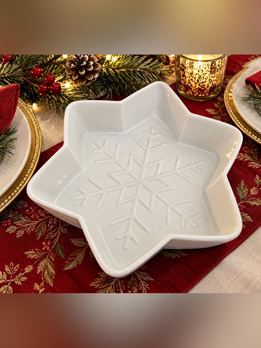 Crate & Barrel White Star Snowflake Holiday Serving Dish